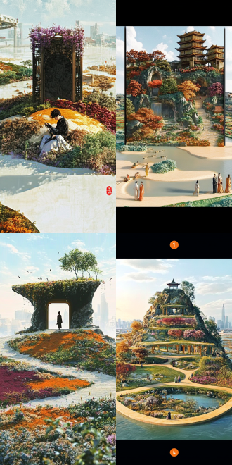 把图一画架里面的画，替换成后面3张图的画，做成海报
