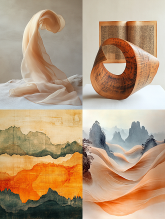 一条敦煌飘带缓缓展开，简单背景