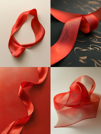 一条细细红敦煌飘带平缓展开，简单背景