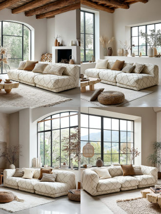 根据参考图，生成客厅场景，有落地窗。