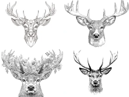 deer头 正视图 线稿 白色背景