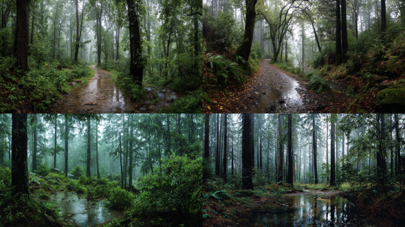 森林，雨景，全景照片