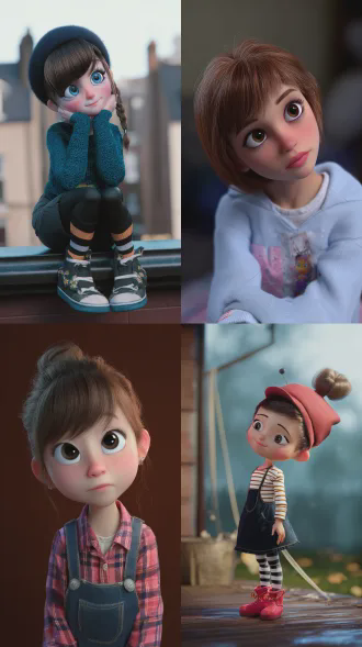 3d image, cute girl, in the style of pixar