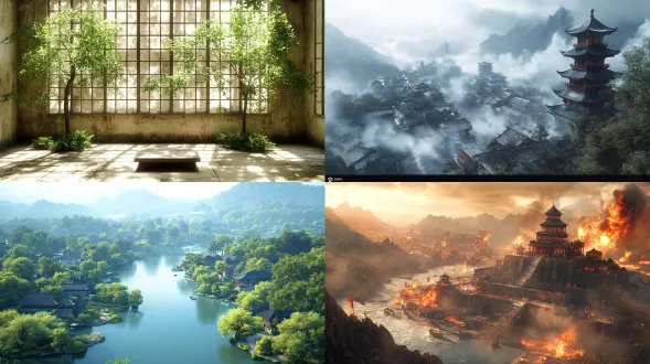 中国古代汉朝的京城，优雅大气，繁华，全景，电影质感，电影级布光，神秘，梦幻，真实，32k高清晰，