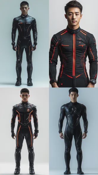 中国年轻男子半身定妆照，183cm精瘦肌肉线条，棱角分明面部，高鼻梁薄唇显坚毅，黑色科技赛车服带发光条纹和创生科技logo，老旧磨损电子表，纯白背景，8k超高清，电影级写实风格，科技感怀旧对比，冷色调，正面站立，冷峻表情，无阴影，高锐度，金属质感，极简构图，8k高清晰，真人电影风格，超写实，柔光，细致纹理