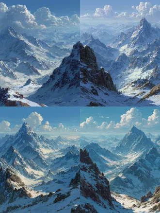 雪山，险峻的山岭，东方禅意构图，全景，真实电影风格