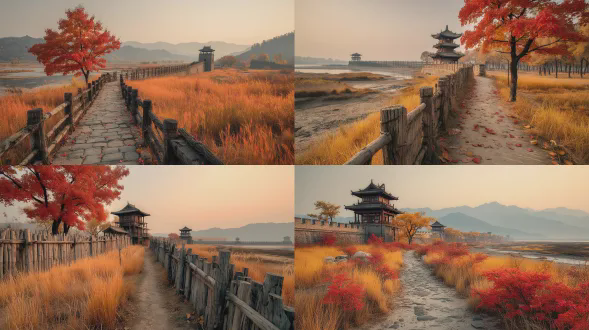 一个中国古代皇家围猎场，大远景，秋天，没有人，真实电影风格，高清晰