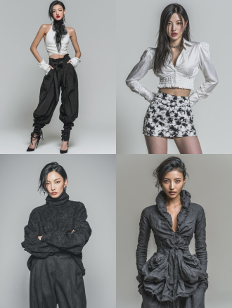 黄种人20-25岁中国年轻女模特，高挑苗条，精致浓妆，皮肤有自然纹理，身穿高档清凉时尚服饰，纯白背景，影棚光，无阴影，全身照，中心构图，正面视角，柔光箱，中长焦镜头，商业摄影，高清细节，自信表情，优雅站姿，中性色调，专业质感。