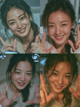 年轻中国女性，约26岁，长发扎成低马尾，面容温柔，穿着浅色家居服，正在用双手比划手语，表情关切而温暖，面部被手机屏幕的冷白光微微照亮，背景是简单的家庭客厅，画质带有轻微的视频通话压缩感，自然柔和的画面，9：16竖屏，24帧，写实摄影