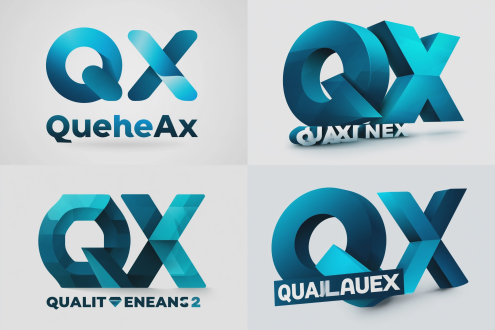 minimalist tech logo design, letters "q" and "x" combined into one symbol. the shape resembles a modern data link or trust chain. clean geometry, negative space, futuristic, blue and cyan gradient, vector graphics style, no background, scalable, corporate logo for a data technology company. white background.