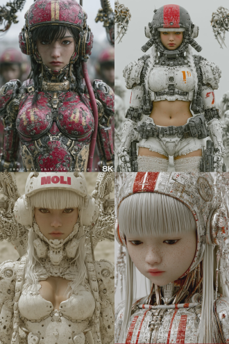 机械姬萝莉，要求长相甜美，特写镜头，长发，身材极好，身体机械外骨骼，机械骨骼武器围绕人物悬浮，未来战场，科技感，cg画质，大师级构图，专业级渲染，专业级打光，渲染引擎，极致细节，8k