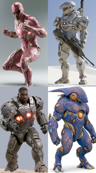 a powerful cyborg warrior equipped with advanced armor, integrated weaponry, and glowing energy cores, standing in a dynamic pose ready for battle.