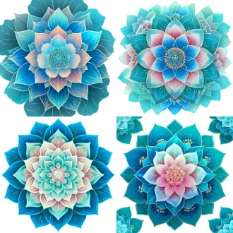 荷花花纹设计，透明背景，层次分明，对称构图，精致线条，淡粉色与翠绿色渐变，水墨风格，高分辨率，矢量图形，柔和光影，荷叶纹理细节，优雅宁静，花瓣层叠，细腻笔触，中国风，清新自然，无缝拼接，专业插画，色彩和谐，立体感强