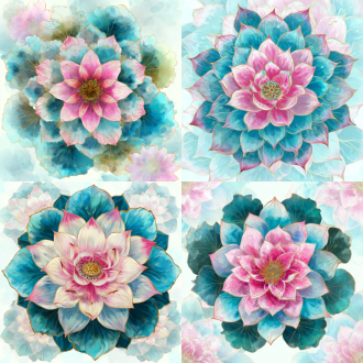 "花纹设计调整为荷花主体颜色，保持主体形象不变，透明背景，古典水墨风格，浅粉与绿色调，柔和光线，细腻笔触，优雅简洁，平滑过渡，高分辨率，清新自然，淡雅风格，透明层次感，和谐配色"