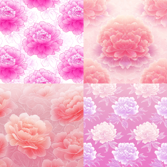 "桃花纹样，透明背景，对称设计，细腻线条，粉色与白色渐变，传统中式风格，水墨渲染，柔和光晕，优雅简约，重复图案，平衡构图，平面设计，浅色背景，春天气息，清新淡雅，高分辨率，矢量风格，完美对称，花瓣细节，自然流动感。"