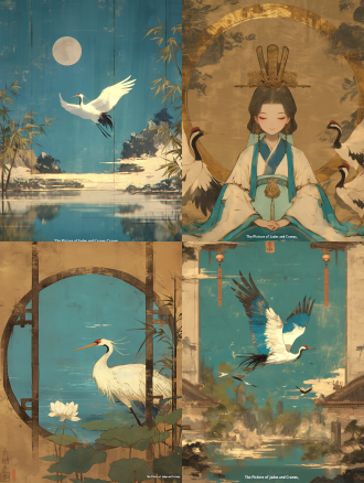 "8k超高分辨率，艺术杰作，极致细节，超凡精细，《瑞鹤图》灵感，立体光效，神秘氛围，淡雅透明金光，逼真细节，精湛笔法，视觉盛宴，超现实主义，细腻纹理，光影层次，柔和色彩，优雅构图，精致渲染，高动态范围，高级灰调，微光效果，仙境质感"