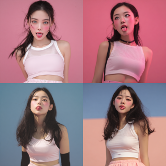 亚洲美女，眼睛向上看，脸颊微红，吐出舌头