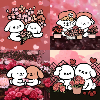 献花 情侣 小狗