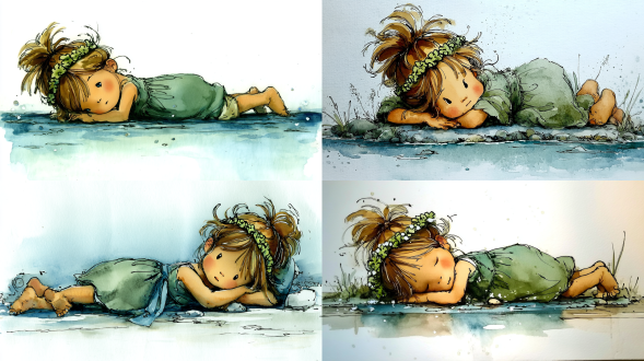 把他弄成昏迷状态躺平在海底 水彩 水彩儿童画