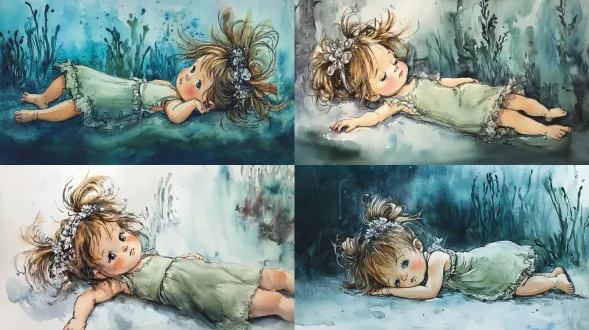 把他弄成昏迷状态躺平在海底 水彩 水彩儿童画