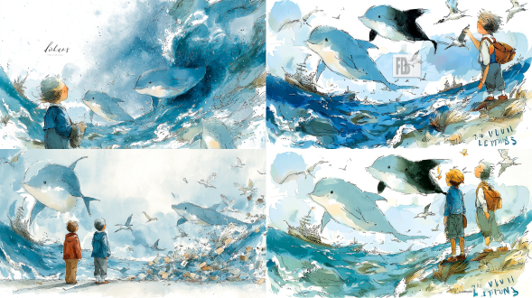 把画质变得高清，背景简约一点点 去除文字和水印和英文字母 水彩儿童画 水彩