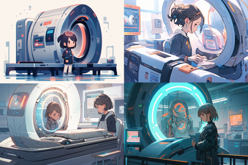 充满科技感的扫描仪，正在扫描人体，卡通画风