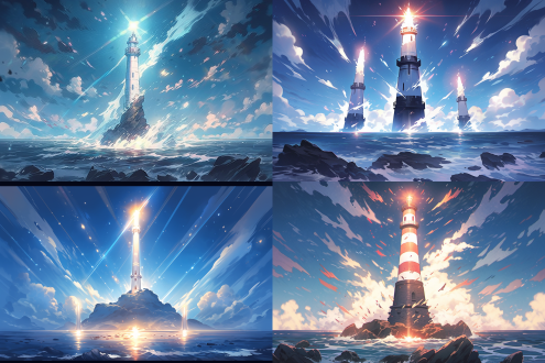 一座灯塔，照出三束光在三块石头上