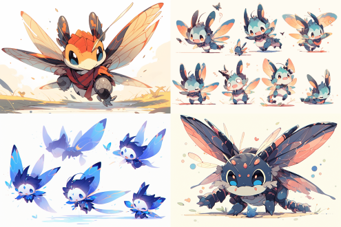 卡通q版蜻蜓拟人，飞行