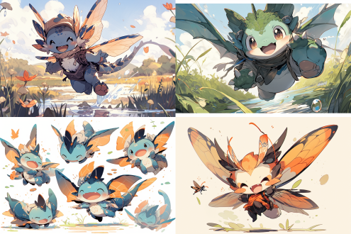 卡通q版蜻蜓拟人，飞行