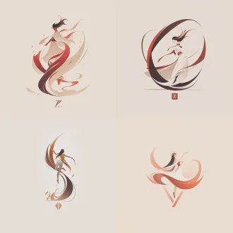 极简抽象logo设计，以字母y和z为核心造型，融合中国古典芭蕾舞者的优美体态，单线条扁平化设计，线条流畅圆滑，色彩柔和粉嫩，字母y由舞者垂直脊柱与伸展手臂构成，字母z由弯曲抬腿与延伸手臂构成，体现挺拔灵动形体，透明背景，干净利落，突出优姿少年主题，适合品牌标识使用。