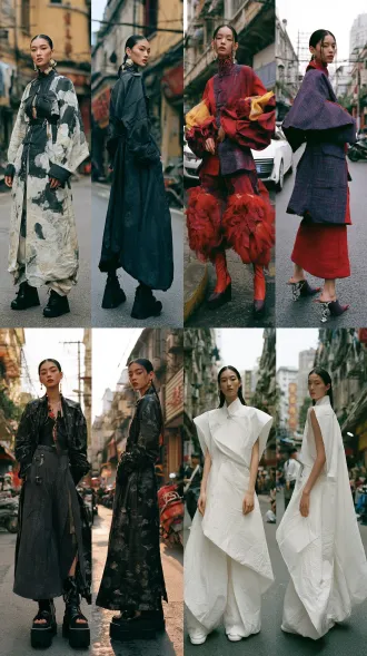 超写实大师级摄影佳作，胶片颗粒，柯达portra400胶片拍摄，模特级时尚人像，时尚杂志级摄影作品，中国都市街拍。生命活力之美，魅力四射，正面情绪，真实人物，现实质感。画面左侧是超模正面视角全身视图，画面右侧是侧后方视角全身视图，两个视角视图全面展示全身细节，聚焦清晰不失焦。世界古典文化艺术元素与未来主义设计理念相融合，传承世界传统服饰艺术与传统手工服饰工艺。应用光影色彩视觉美学，侧顺光为主，呈现超凡的艺术魅力，无任何文字和标志。服饰与饰品艺术，彩妆美妆与发型发饰艺术，人体美学，色彩美学，材质美学，形体美学。全身视图，超高细节，8k超清。