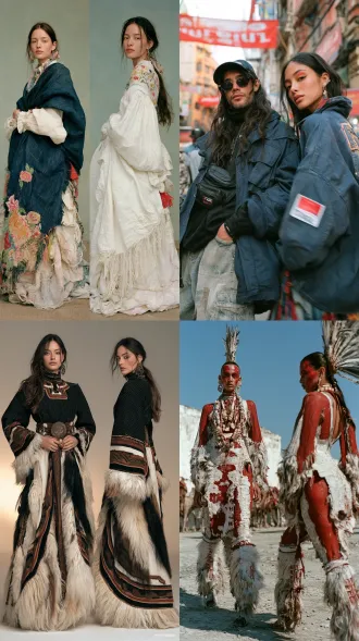 超写实大师级摄影佳作，胶片颗粒，柯达portra400胶片拍摄，模特级时尚人像，时尚杂志级摄影作品，南美洲本土风情。生命活力之美，魅力四射，正面情绪，真实人物，现实质感。画面左侧是人物正面视角全身视图，画面右侧是同一人物侧后方视角全身视图，两个视角视图全面展示人物全身细节，聚焦清晰不失焦。世界古典文化艺术元素与未来主义设计理念相融合，传承世界传统服饰艺术与传统手工服饰工艺。应用光影色彩视觉美学，侧顺光为主，呈现超凡的艺术魅力，无任何文字和标志。服饰与饰品艺术，彩妆美妆与发型发饰艺术，人体美学，色彩美学，材质美学，形体美学。全身视图，超高细节，8k超清。