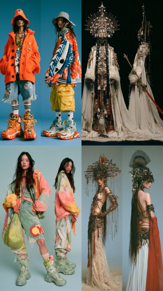 超写实大师级摄影佳作，胶片颗粒，柯达portra400胶片拍摄，模特级时尚人像，时尚杂志级摄影作品，亚洲本土风情。生命活力之美，魅力四射，正面情绪，真实人物，现实质感。画面左侧是人物正面视角全身视图，画面右侧是同一人物侧后方视角全身视图，两个视角视图全面展示人物全身细节，聚焦清晰不失焦。世界古典文化艺术元素与未来主义设计理念相融合，传承世界传统服饰艺术与传统手工服饰工艺。应用光影色彩视觉美学，侧顺光为主，呈现超凡的艺术魅力，无任何文字和标志。服饰与饰品艺术，彩妆美妆与发型发饰艺术，人体美学，色彩美学，材质美学，形体美学。全身视图，超高细节，8k超清。