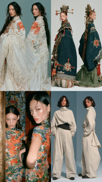 超写实大师级摄影佳作，胶片颗粒，柯达portra400胶片拍摄，模特级时尚人像，时尚杂志级摄影作品，亚洲本土风情。生命活力之美，魅力四射，正面情绪，真实人物，现实质感。画面左侧是人物正面视角全身视图，画面右侧是同一人物侧后方视角全身视图，两个视角视图全面展示人物全身细节，聚焦清晰不失焦。世界古典文化艺术元素与未来主义设计理念相融合，传承世界传统服饰艺术与传统手工服饰工艺。应用光影色彩视觉美学，侧顺光为主，呈现超凡的艺术魅力，无任何文字和标志。服饰与饰品艺术，彩妆美妆与发型发饰艺术，人体美学，色彩美学，材质美学，形体美学。全身视图，超高细节，8k超清。