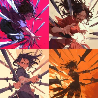 一个女性，释放王之宝库技能，投射的都是各种刀