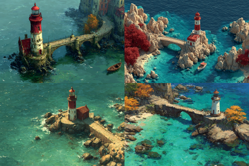 masterpiece, best quality, (from above:1.5), (seaside,autumn,:1.2), wide sea,horizon,there is a small lighthouse on the small bridge, no people,nobody, very detailed , realistic details , light particle effect, excellent work, extremely elaborate picture description,8k wallpaper, obvious light and shadow effects, ray tracing, obvious layers, depth of field, best quality,