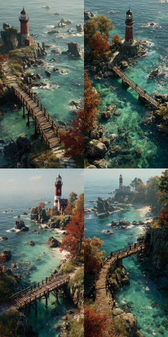 masterpiece, best quality, (from above:1.5), (seaside,autumn,:1.2), wide sea,horizon,there is a small lighthouse on the small bridge, no people,nobody, very detailed , realistic details , light particle effect, excellent work, extremely elaborate picture description,8k wallpaper, obvious light and shadow effects, ray tracing, obvious layers, depth of field, best quality,