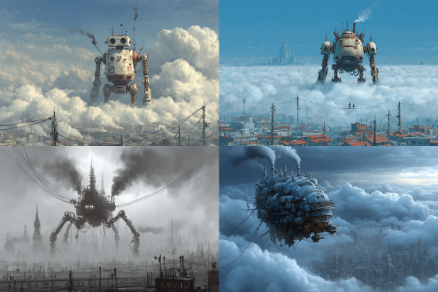 thecastle,cityscape,cloud,beatless,cloudy sky,city,mecha,machinery,smoke,robot,cable,gears,pipes,