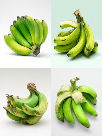 一根绿色的剥皮香蕉，被咬了一口，背景空白，只要香蕉，不要其余物体 梵高 构建主义