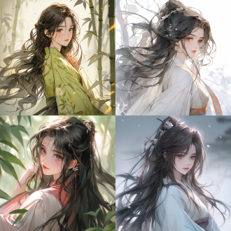 超清渲染动漫风格中国少女，黑色长发，汉服连衣裙，温柔自信，全身角色，自然色调，远景透视，高亮细节，古装风格，静态放松，高清画质，细腻纹理，柔和光线，唯美氛围。