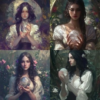 beautiful girl, surrounded by a garden with plants and flowers, soft colors, hair full of flowers, mysterious, imaginative, very detailed, tom bagshaw's norse god freya with crystal ball, beautiful black hair braid, movie, portrait, photography, 70mm shot, telephoto， depth of field, f/2.8， high contrast, 8k, movie lighting, volume lighting, ether lighting, cold, rainy, complex details, very detailed - ar 9:16-testp-stylize 5000