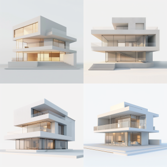 上下两层建筑物，2.5d视角三维白膜，cinema4d渲染，45度侧视角，细节清晰，现代极简风格，空间层次感，柔和自然光，舒适氛围，16:9竖版画面，等距投影，低多边形模型，中性色调，几何线条，通透质感，无噪点