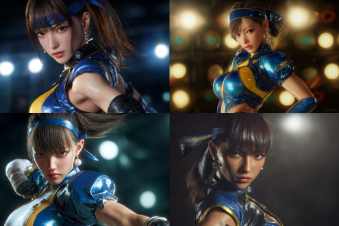 超写实妮可罗宾3d风格，深棕色齐刘海短马尾，蓝金色制服黑色头带珍珠耳环，侧踢全身动态，肌肉线条细节，高光金属质感，暗黑背景聚光灯，电影级渲染，8k分辨率，hdr效果，锐利焦点，动态模糊，皮革反光，冷色调，自信表情，力量感，动漫还原。