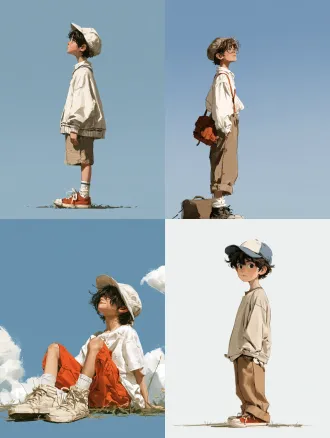慵懒小男孩，干净整洁，复古慵懒，淡蓝色复古。
