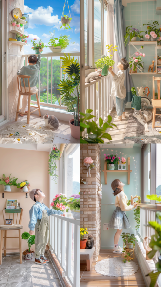 我搬起椅子，放到栏杆处，椅子背靠栏杆，然后我站到椅子上去，踮起脚尖去摸架子上的花盆里的花