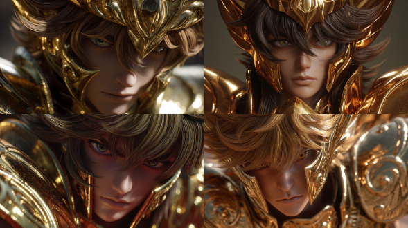 圣斗士星矢，全身，黄金圣衣闪耀细节，动态战斗场景，3d渲染超精细，8k分辨率逼真质感，zbrush雕刻，octanerender光影，电影级照明高对比度，景深锐利焦点，丰富背景虚幻引擎，毛发超级精细，数字艺术独特个性，cgsociety趋势，高光阴影强烈，动态姿势张力十足，史诗氛围。