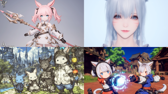 "最终幻想14风格，女性猫族白魔法师，白皙皮肤蓝眼睛，冷峻高贵直视镜头，施法动作，柔和光晕笼罩神圣氛围，华丽金边法袍，魔法能量环绕，教堂背景彩色玻璃窗滤光，浅景深，电影级灯光，暖色调混冷光，优雅自信，精细质感，虚幻引擎渲染，法杖发光粒子特效，对角线构图，高动态范围，侧逆光，魔法光效，庄严神圣感。"