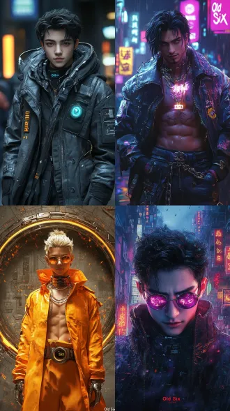 修仙科技戒指系统，主角“老六”帅气年轻，东神宗风格，未来修仙世界，赛博朋克元素，动态光影，高饱和度色彩，中心构图，3d渲染，金属质感，玄幻科技融合，角色自信微笑，戒指发光特效，背景科幻符文，字体集中炫酷，爆款设计，黄金比例，高清细节，超现实风格，视觉冲击力强。