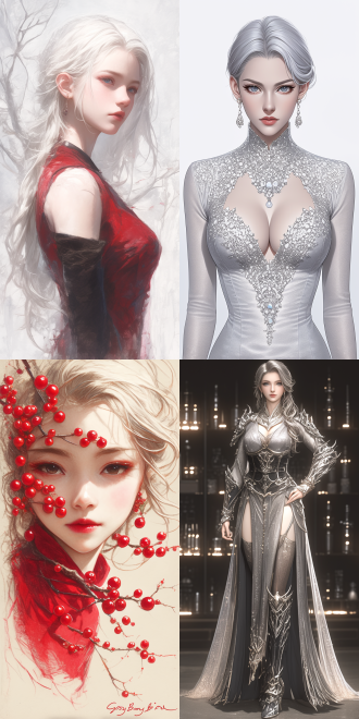 银发中国女孩身着汉服，全身镜头，自然色调，远距离视角，精细纹理，高清画质，柔和光线，古典风格，静谧放松，自信温柔，细节突出，唯美氛围，静态姿势，细腻笔触，淡雅色彩，动漫风格，高清渲染，优雅气质，传统服饰，精致装饰。