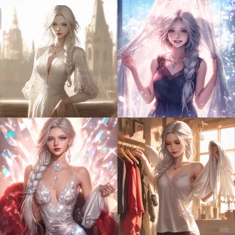 长发女孩佩戴白色蕾丝项链和蓝宝石项链，手持白色织物，柔和梦幻背景，浅景深，自然光逆光，柔焦，精致色调，空灵，优雅，宁静，美丽，细腻肌肤，柔和阴影，低饱和度，温暖氛围，轻微动态模糊，透明质感，梦幻光斑，广角镜头，柔光，唯美肖像。